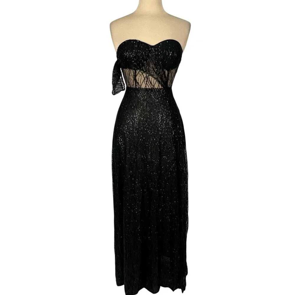Alamour The Label Black Formal Gown S Strapless Glitter The Ayelet Evening Dress - Picture 2 of 16